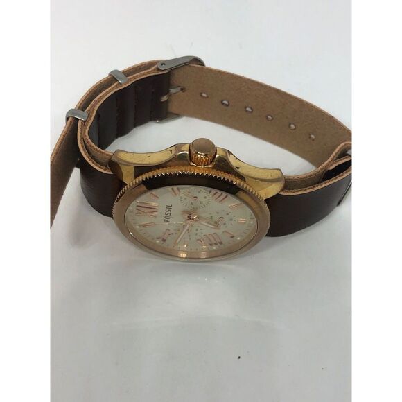Fossil AM4620 Women's Brown Leather Analog Beige Dial Quartz Wrist Watch HO246 - Picture 7 of 9
